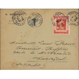 France Semeuse 1906 Thin Figures 10c. red affixed on red "Manchon Hella" advertising label,