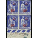France 1940-41 Surcharges 50c. on 90c. ultramarine, block of four from the foot of the sheet,