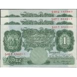 Bank of England, L. K. O'Brien, replacement £1 (3), 1955, serial number S85S 157967, S05T 85001...