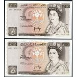 Bank of England, J.B. Page, £10 (2), ND (1975), A01 000176/177, (EPM B330)