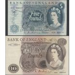 Bank of England, J.Q. Hollom, £5, £10, D19 438177, A06 505526, (EPM B297, 299)