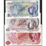 Bank of Ireland, specimen £5, 10 and 100, ND (1972-), (Banknote Yearbook NI213b, 223b, 251b),