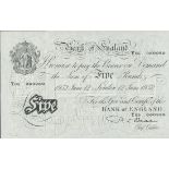 Bank of England, P. S. Beale, £5, London 12 June 1952, last series serial number Y05 060969, (E...