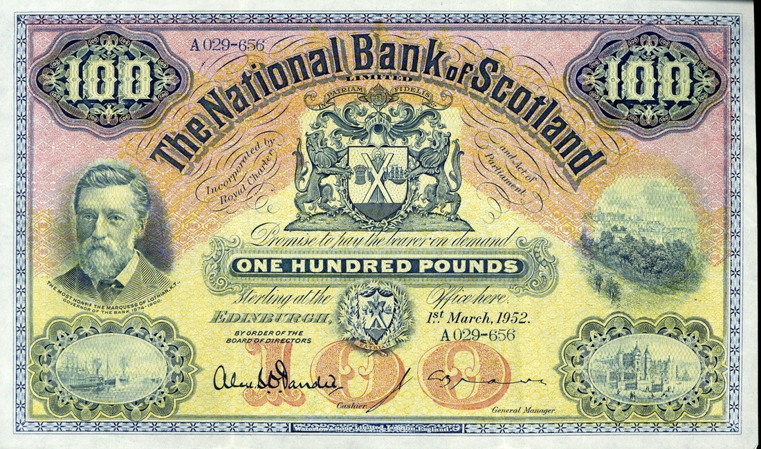 National Bank of Scotland Limited, £100, 1 March 1952, serial number A029-656 (PMS NA67, Bankno...