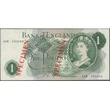 Bank of England, J.S. Fforde, specimen £1, A00 000000, (EPM B301s/BE70s)