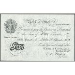 Bank of England, L. K. O'Brien, £5, London, 20th September 1956, last run serial number D99A 00...