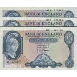 Bank of England, L. K. O'Brien, £5 (3), serial number H63 322958, H92 063178, A04 710349, (EPM...