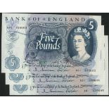 Bank of England, J.Q.Hollom, £5 (3), ND (1963), serial numbers A01 108603/04/05, (EPM B297),