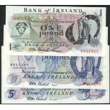 Bank of Ireland, £1, £5 (2), ND (1972, 1971, 1968), serial number D945352, P490670, M860407, (P...