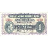 East African Currency Board, 1 shilling, Nairobi, 1 January 1943, serial number A/1 00001, (Pic...