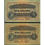 East African Currency Board, 5 shillings (2), Nairobi, 1 June 1939, prefixes N/2 and P/3, (Pick...