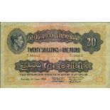 East African Currency Board, 20 shillings, Nairobi, 1 June 1939, serial number F/1 38963, (Pick...