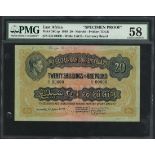 East African Currency Board, a printers archival specimen 20 Shillings, 1 June 1939, serial num...