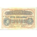 East African Currency Board, 5 shillings, Nairobi, 1 August 1942, serial number A/14 58453, , (...