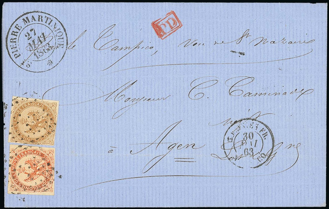 French Colonies - Martinique. The Brian Brookes Collection Postal History The Mexican Line 1863...