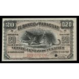 Paraguay. El Banco de Paraguay. 20 Centavos. 1882. S123s. Black on brown. Jaguar. SPECIMEN in r...