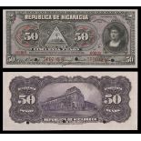 Nicaragua. Republic of Nicaragua. 50 Cordobas. 1910. P-48s2. Black on purple and multicolor. Co...