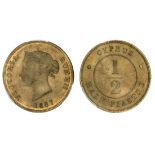 Cyprus, Victoria (1837-1901). 1/2 Piastre, 1887. Young diademed head left, rev. value in circle...