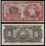 Nicaragua. Banco Nacional de Nicaragua. 100 Cordobas. 1942. P-97s. Red on multicolor. Woman wit...