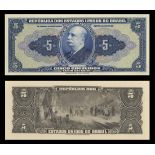 Brazil. Republica dos Estados Unidos do Brazil. 5 Mil Reis. No date (1943). P-134p. Blue on mul...