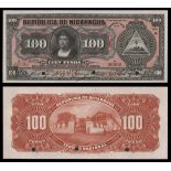 Nicaragua. Republic of Nicaragua. 100 Cordobas. 1910. P-49s. Black on orange and multicolor. Co...