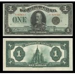 Canada. Dominion of Canada. $1. 1923 P-33f. DC-25f. Black on green. King George V. McCavour-Sau...