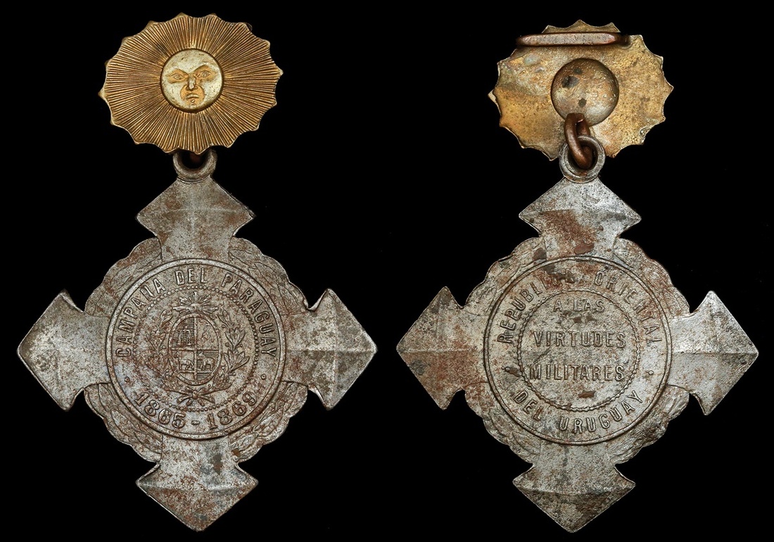 Uruguay. Cross for the Paraguayan War, 1865-1869. Iron with Gilt Bronze sun suspender. 41mm. Li...