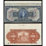 Brazil. Republica dos Estados Unidos do Brazil. 200 Mil Reis. No date (1919). P-79s. Blue on mu...