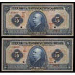 Brazil. Republica dos Estados Unidos do Brazil. 5 Mil Reis. No date (1925). P-29s. Blue on mult...