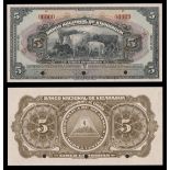 Nicaragua. Banco Nacional de Nicaragua. 5 Cordobas. 1951. P-93s. Gray on multicolor. Cattle. 00...