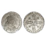 France. Louis XIV (1643-1715). Ecu, 1704 9. Rennes. Peruked, cuirassed bust right, rev. Crowned...