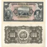 Bolivia. Banco Central de Bolivia. 100 Bolivianos. 1928. P-125p. Front and back Proofs on cards...