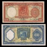 Bolivia. Banco Central de Bolivia. 5000 bolivianos (2), 1942, red, 10000 bolivianos (4), 1942,...