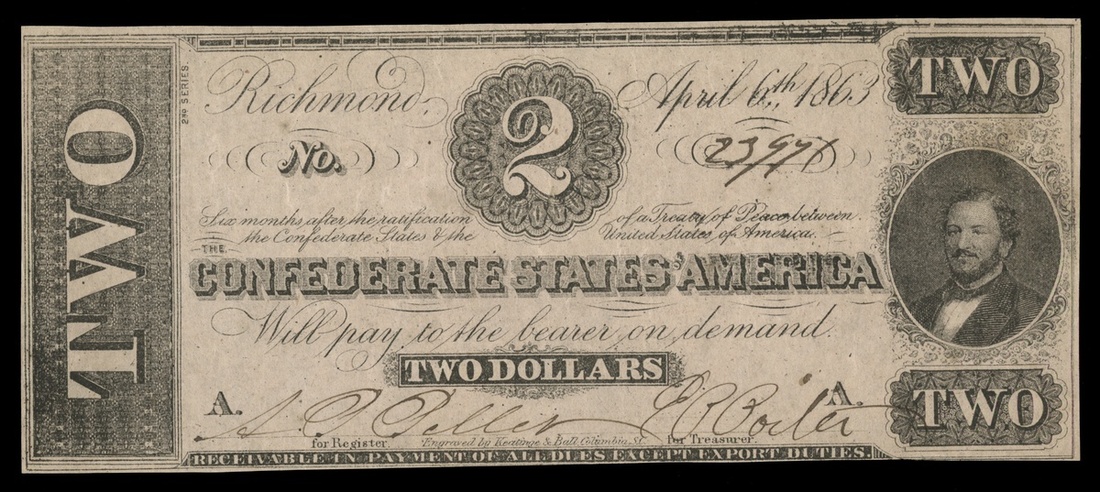 CSA. T-61. $2. April 6, 1863. Cr. 471. PF-6. No.23971. A. Judah P. Benjamin. On pink paper. Eng...