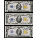 Trio of Consecutively-Numbered $10 Fr.2303 North Africa Silver Certificates. No.A96188656-58A.