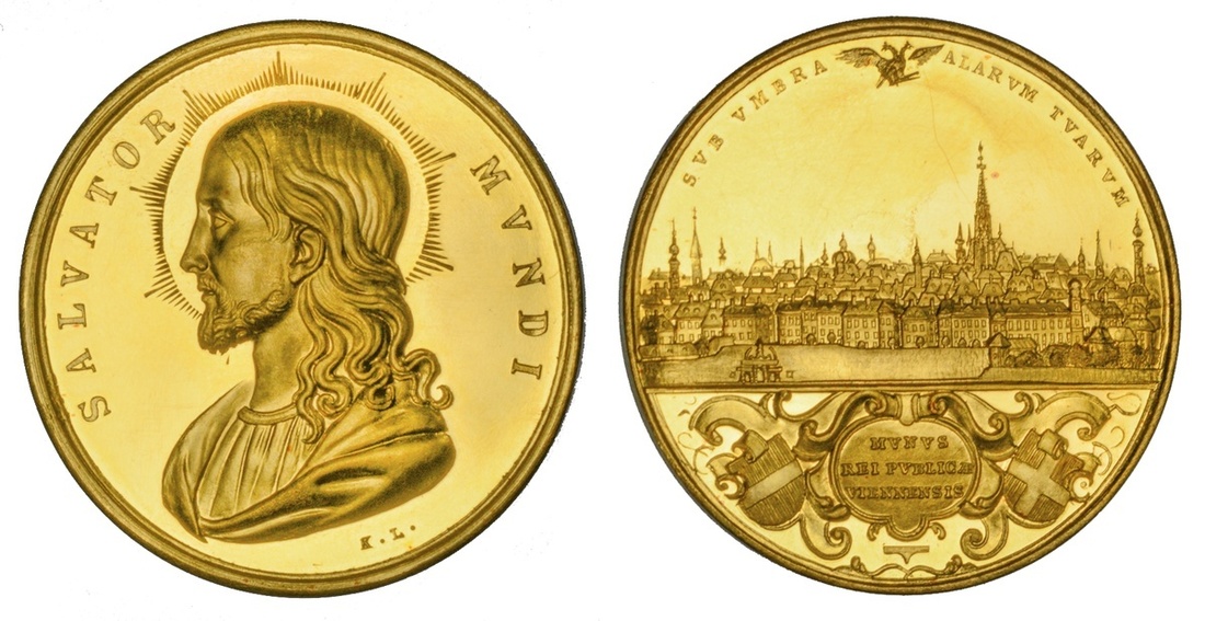 Austria. Vienna. Stadt. Salvator Mundi Medal in Gold of 6 Ducat weight, n.d (after 1843). 34mm,...