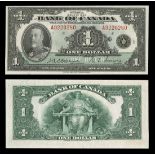 Canada. Bank of Canada. $1. 1935 P-38. BC-1A. Black on green. King George V, left. Osbourne-Tow...