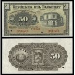 Paraguay. Republica del Paraguay. 50 Pesos. 1903. P-111s2. Black on yellow and brown. Municipal...