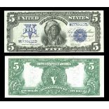 Fr.278. $5. Silver Certificate. 1899. Indian Chief. Teehee-Burke. No. M67764123 C. PMG 64 Choic...