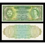 Belize. Government of Belize. $1. June 1, 1975. P-33b. Green. on yellow and pink Queen Elizabe...