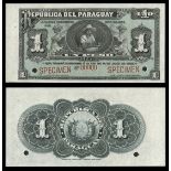 Paraguay. Republica del Paraguay. 1 Peso. 1903. P-106s. Black on green. Woman In straw hat with...