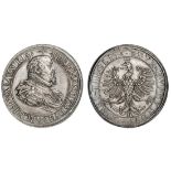 Austria. Archduke Ferdinand II (1564-1595). Double Taler, nd. Hall. 57.2 gm. Draped and cuirass...