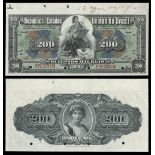 Brazil. Republica dos Estados Unidos do Brazil. 200 Mil Reis. No date (1908). P-76s. Black on m...