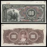 Brazil. Republica dos Estados Unidos do Brazil. 100 Mil Reis. No date (1909). P-65s. Black on m...