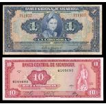 Nicaragua. Banco Nacional de Nicaragua. 1 cordoba (2), 1941, red serial number 1199416, blue an...