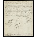 Three letters signed by brother and sisters of Napoleon Bonaparte, 1809-1824, the earliest one...