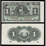Paraguay. Republica del Paraguay. 1 Peso. 1899. P-96s. Black on green. Woman In straw hat with...