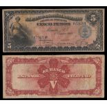 Philippines. Banco Espanol Filipino. 5 Pesos. 1908. P-1. No.A70476. Black on red. Ceres seated,...