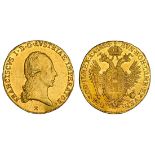 Austria. Franz, as Franz I, Austrian emperor (1806-1835). Ducat, 1823 E. Karlsburg. Laureate he...