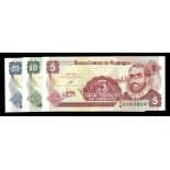 Nicaragua. Banco Central de Nicaragua. Trio of Early 1990s SPECIMEN Notes -- 5, 10 and 25 Centa...